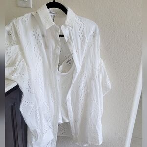 White Eyelet Lace Blouse & Shorts